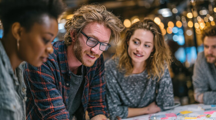 An inclusive team of tech professionals brainstorming innovative ideas in a modern office, focusing on creativity and diverse contributions.