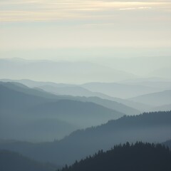 Misty Mountain Majesty: A serene vista of rolling mountain ranges veiled in a delicate atmospheric haze. The ethereal quality evokes a sense of calmness and wonder, showcasing nature's grandeur.