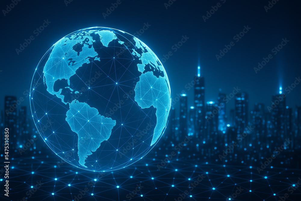 Aufkleber a digital representation of a glowing globe interconnected through a network, symbolizing global con