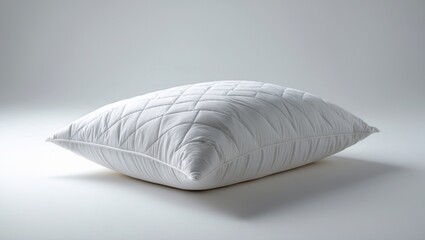 Single white cotton pillow with modern textile design and fluffiness, isolated on white