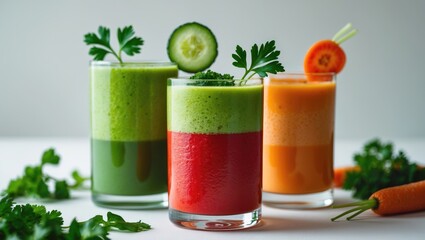 Fototapeta premium Healthy vegetable juice collection on white backdrop