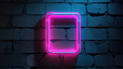 Neon Glowing Rectangle Frame and Tubes in a Futuristic Dark Concrete Brick Environment