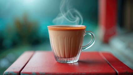 Indian chai closeup with bokeh effect in the early morning chill