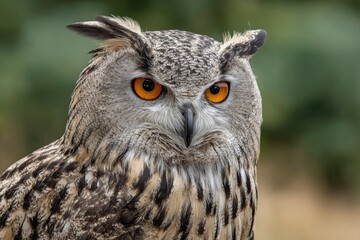 Naklejka premium Majestic Eurasian Eagle Owl Portrait: A Serene Wildlife Close-up