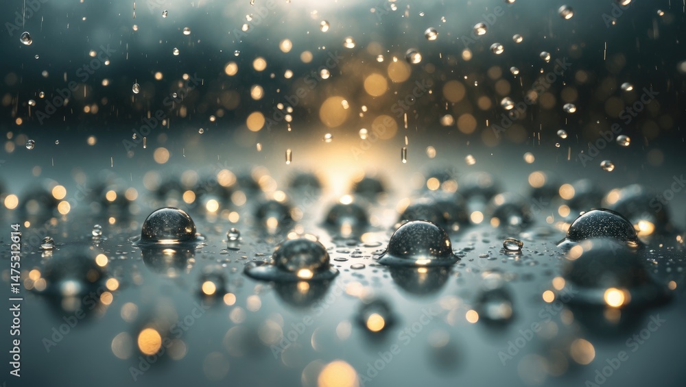 Poster water droplets attach to the window, creating a striking visual as clouds loom in the sky during a r