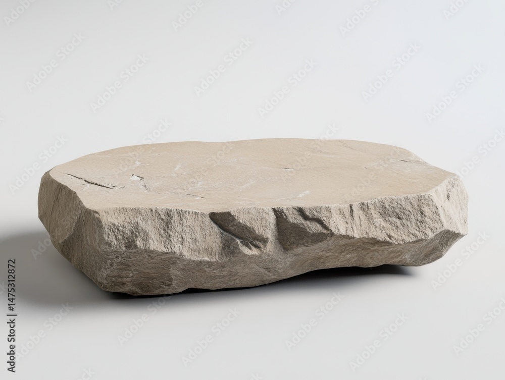 Poster stone platform display for product presentation studio shot neutral background minimalist style clos