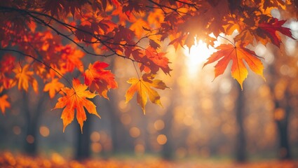 Vibrant autumn scenery with leaves and natural light