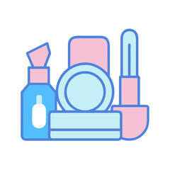 Minimalist vector makeup set in pink and blue colors