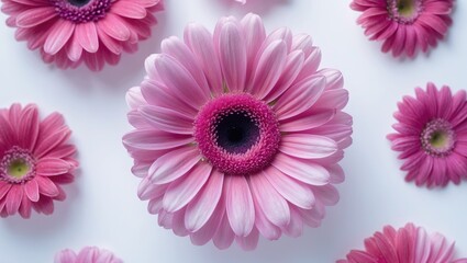 Top View of a Violet Gerbera Flower Isolated on White Background, Flat Lay Arrangement