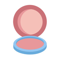 Minimalist makeup compact powder case on black background, flat design