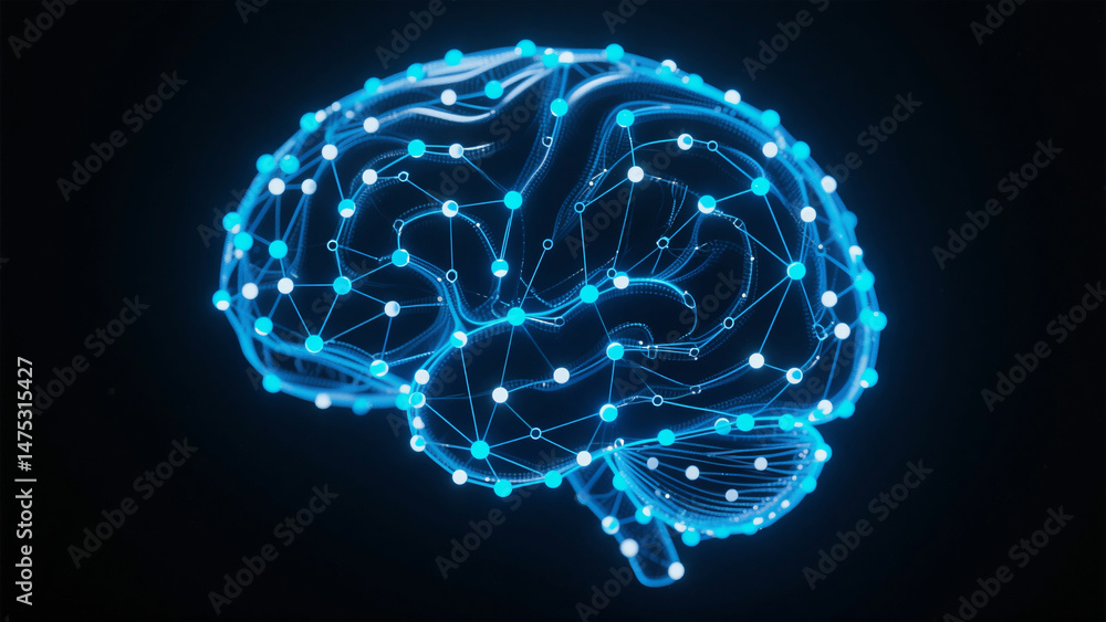 Poster abstract representation of a human brain with network connections