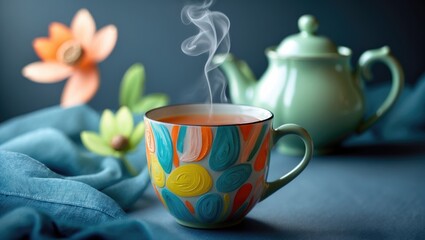 Fototapeta premium Colorful Setting for Hot Milk Tea and Black Coffee