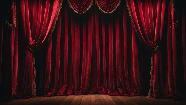 Stage adorned with rich crimson velvet drapery