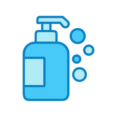 Light Blue Dispenser with Bubbles on Black Background