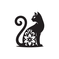 Balinese Vector Silhouette: Graceful and Elegant Long-Haired Cat Illustration in Minimalist Style, Capturing the Breed’s Poise, Flowing Tail, and Distinctive Oriental Features in Vector Form.
