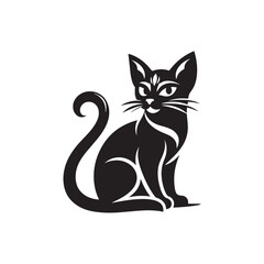 Balinese Vector Silhouette: Graceful and Elegant Long-Haired Cat Illustration in Minimalist Style, Capturing the Breed’s Poise, Flowing Tail, and Distinctive Oriental Features in Vector Form.
