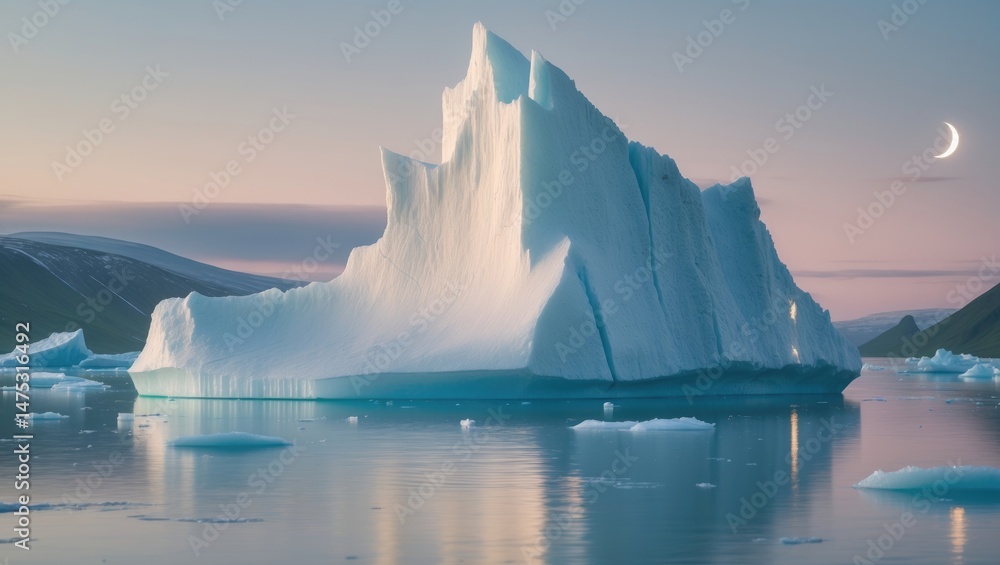Poster enormous icebergs in multiple shapes coming from glaciers. this phenomenon is driven by global warmi