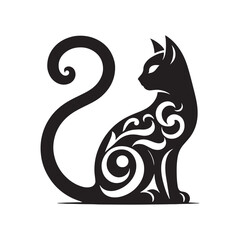 Balinese Vector Silhouette: Graceful and Elegant Long-Haired Cat Illustration in Minimalist Style, Capturing the Breed’s Poise, Flowing Tail, and Distinctive Oriental Features in Vector Form.
