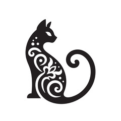 Balinese Vector Silhouette: Graceful and Elegant Long-Haired Cat Illustration in Minimalist Style, Capturing the Breed’s Poise, Flowing Tail, and Distinctive Oriental Features in Vector Form.

