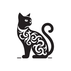 Balinese Vector Silhouette: Graceful and Elegant Long-Haired Cat Illustration in Minimalist Style, Capturing the Breed’s Poise, Flowing Tail, and Distinctive Oriental Features in Vector Form.
