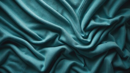 Obraz premium Overhead Shot of a Bed with a Wrinkled Blue Blanket After Sleeping