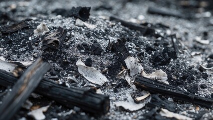 Macro Image of Fire-Related Ashes and Charcoal Residue