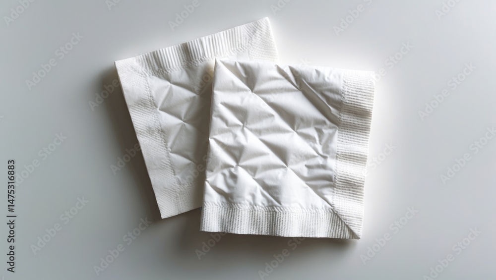 Poster flat lay of two folded paper serviettes on a clean surface