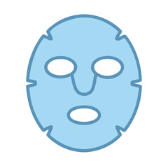 Stylized sheet mask icon in light blue, dark backdrop