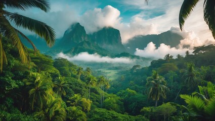 Fototapeta premium Mahe Island's Dense Jungle and Mountain Views