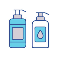 Two cartoon soap dispenser bottles with liquid soap design