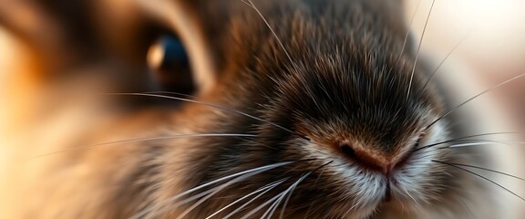 close up of a rabbit's face with a blurry background