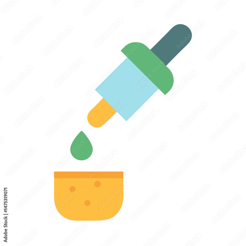 Poster dropper with liquid falling into a small container icon