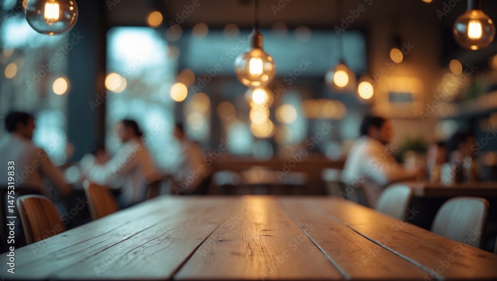 Poster bare wood table in front of a vague abstract background, can be utilized for displaying or arranging