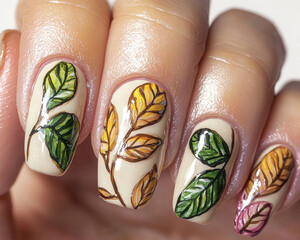 Autumn leaves nail art design