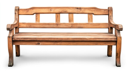 Wooden park bench isolated on white background