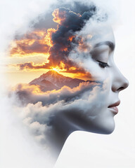 Female profile with flames emotional portrait