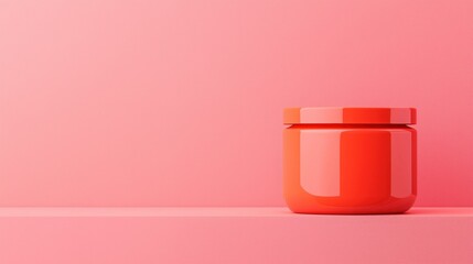 A single orange jar is placed on a pink surface