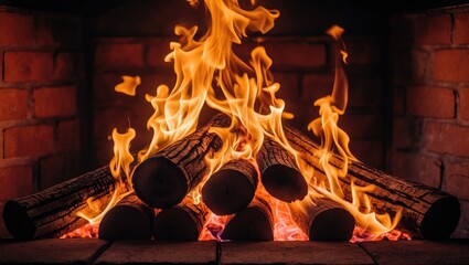 Obraz premium Fire in the hearth, comfort, heat, household stove, warm shades
