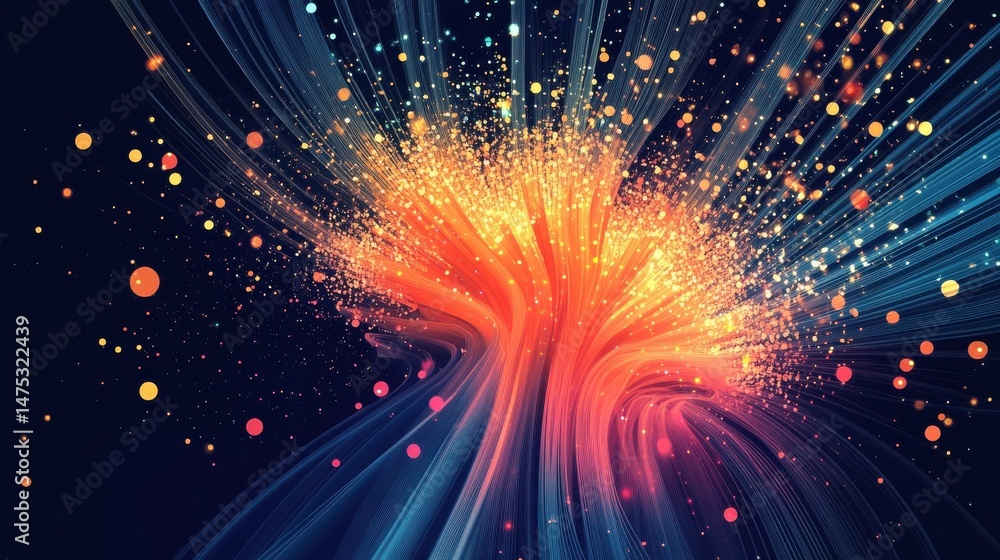 Poster big data flow technology and science vector background, tech abstraction with lines electronics and 