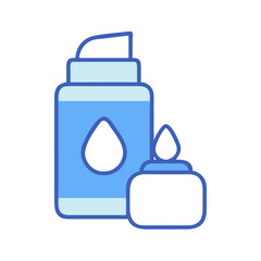 Two different lotion bottles in blue against black background