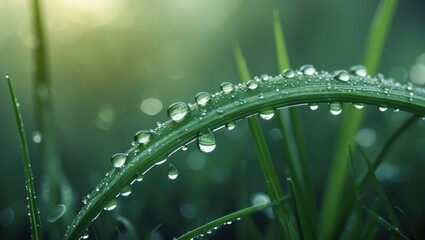 Naklejka premium Fresh droplets on grassy greenery