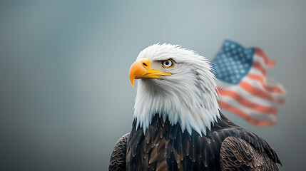 Obraz premium Bald Eagle with American Flag, and Portrait. (1)