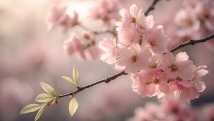 Fototapeta premium Close-up photograph of cherry blossoms in full bloom