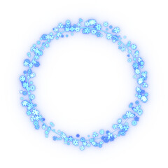 Blue, glittering flowers' wreath. 3d rendering.	