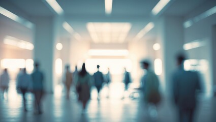 Exhibition convention hall business with a blurred ambiance of trade fair, passenger terminal, or museum lobby displaying a spacious corridor and vacant white room