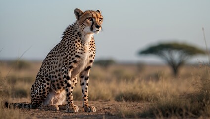 Naklejka premium Cheetah on the hunt for a youthful gazelle in Africa's safari backdrop