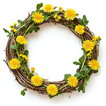 wreath, wreth floral, dandelion wreath, flower wreath on white background