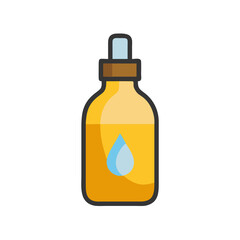Oil dropper bottle with blue drop icon illustration