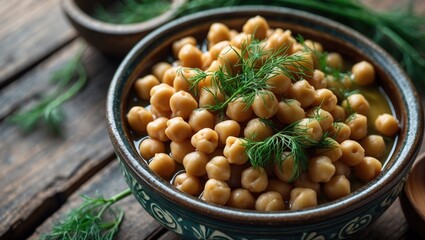 Traditional Moroccan chickpea and fennel leaf bowl, ideal for Ramadan dinner