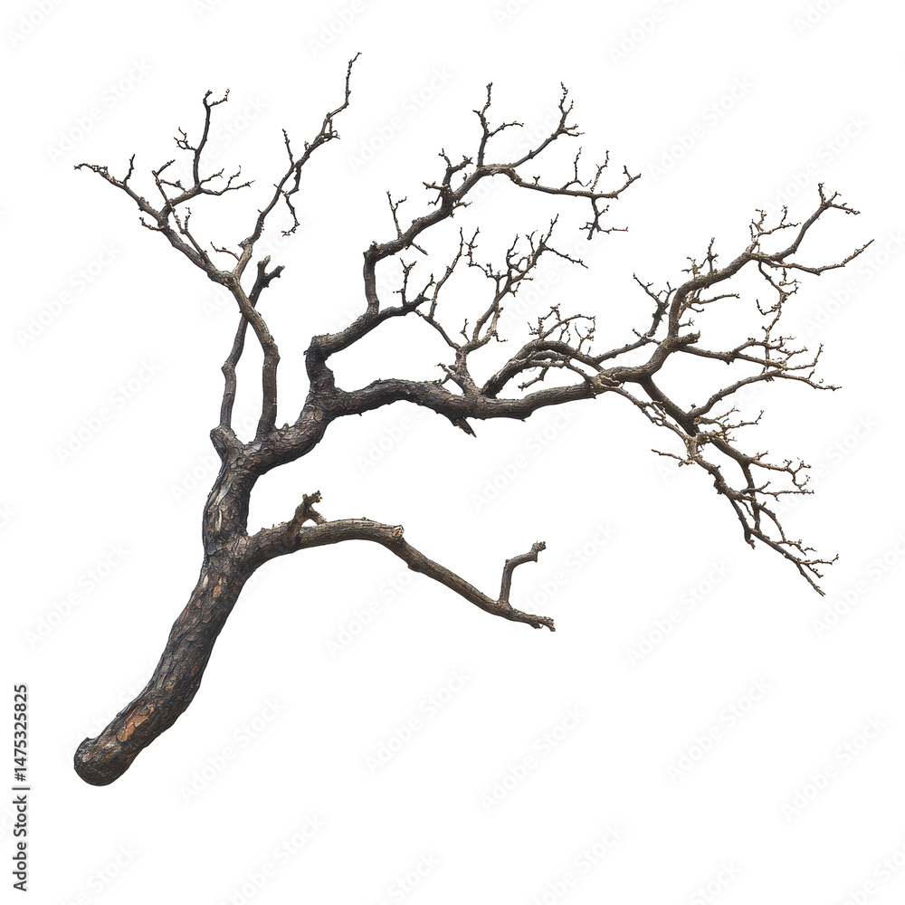 Poster artistic representation of a tree branch reshaped into the letter o displayed on a transparent backg